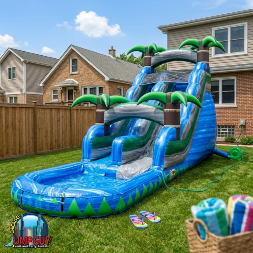 20Ft Blue Crush Water Slide Summer Standard rental for Orland Park IL events in ZIP code 60462